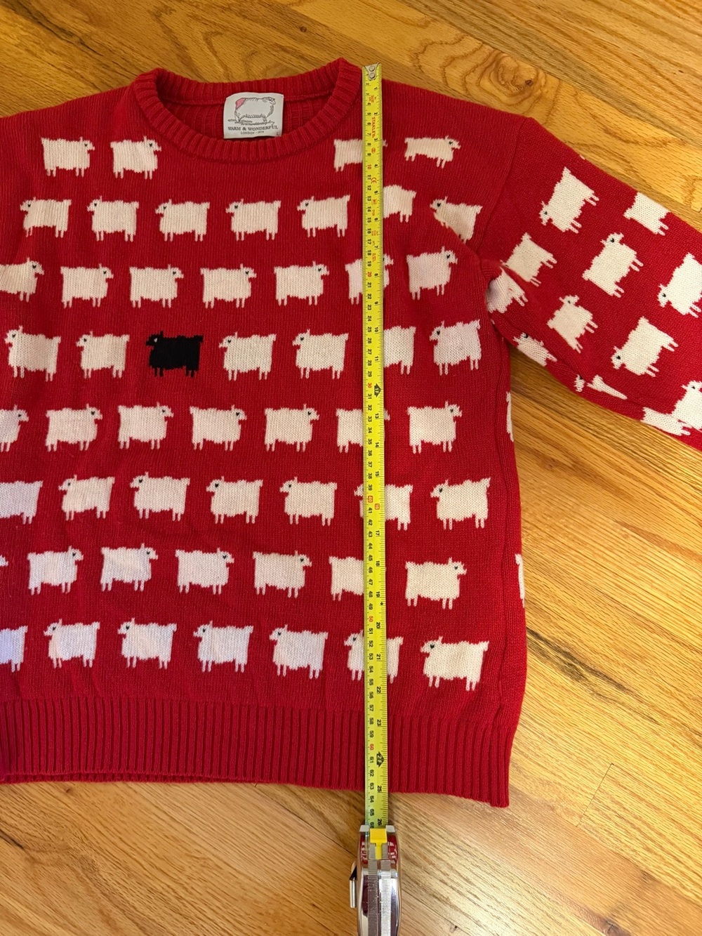 Warm & Wonderful 100% Wool Red Sheep Pattern Crewneck Sweater - Picture 8 of 8